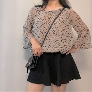 Nude Polka Dot Puffed Sleeves Blouse